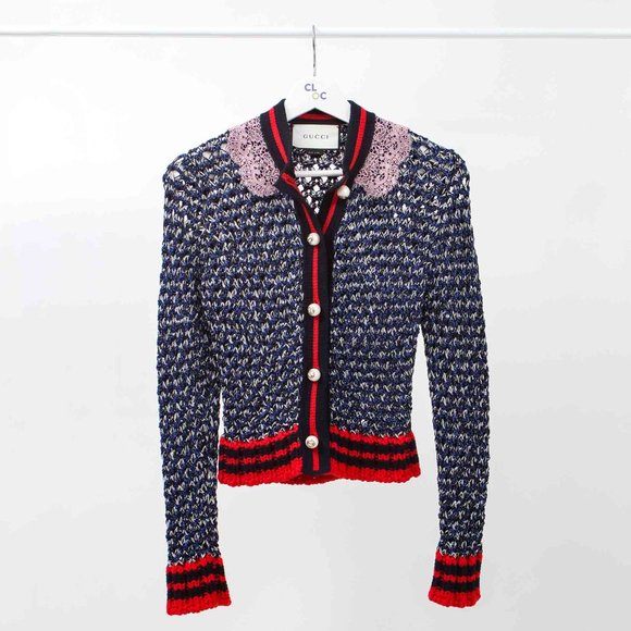 Gucci Metallic Knit Cardigan with Wool Trim - Picture 1 of 5